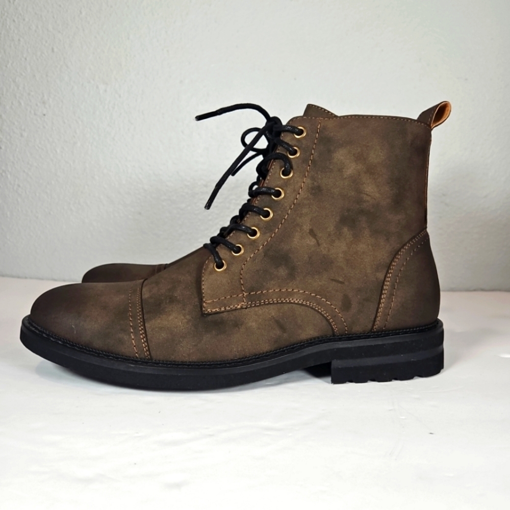 Polar Fox WRIGHT   Men's   Classic Combat Boots with Zipper Closure Sz 8 Mocha